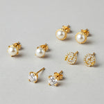 Image representing the Feelori Stud Earrings category, showing a selection of pearl, CZ, and fusion stud styles.