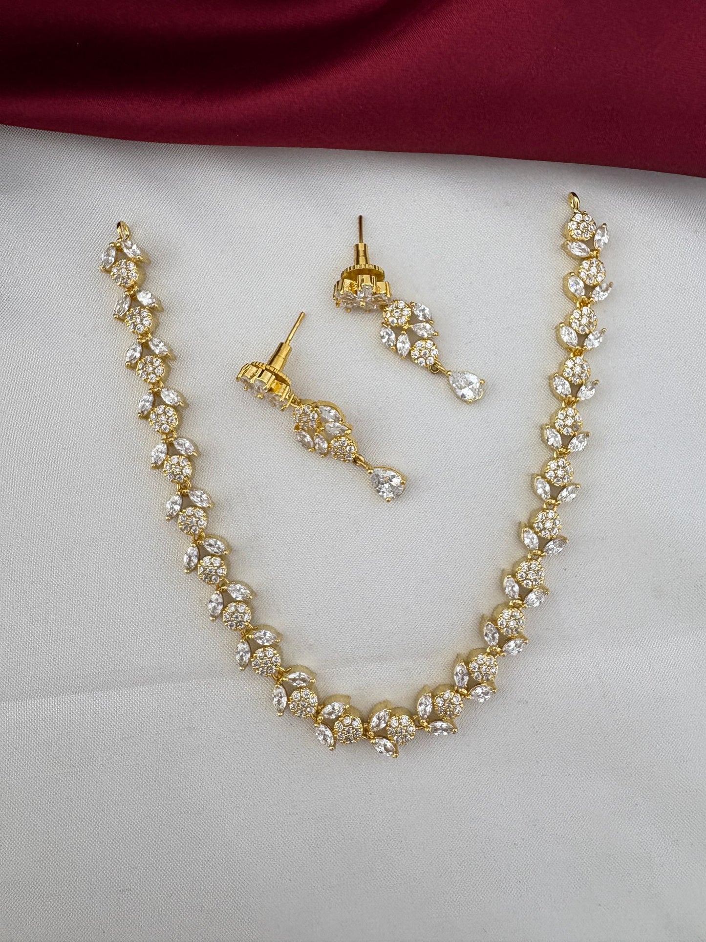 Detailed view of FeelOri Bollywood Glam AD Stone Statement Choker necklace and earring set showcasing intricate AD stone work by FeelOri.