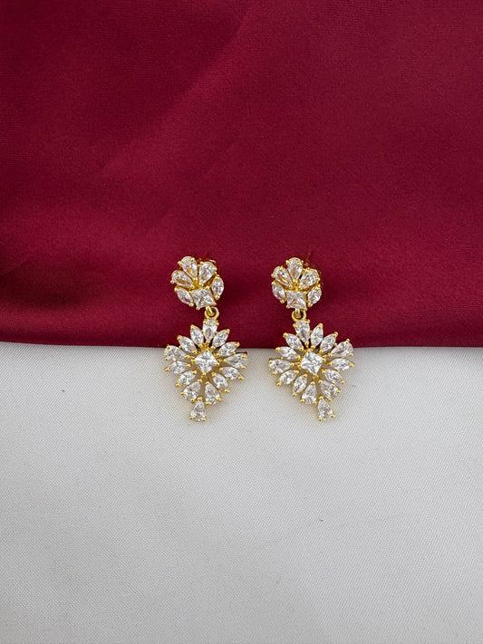 Detailed close-up of the FeelOri Bridal Radiance AD Stone Earrings, showcasing the intricate floral diamond design. Part of the grand short necklace set by feelori.