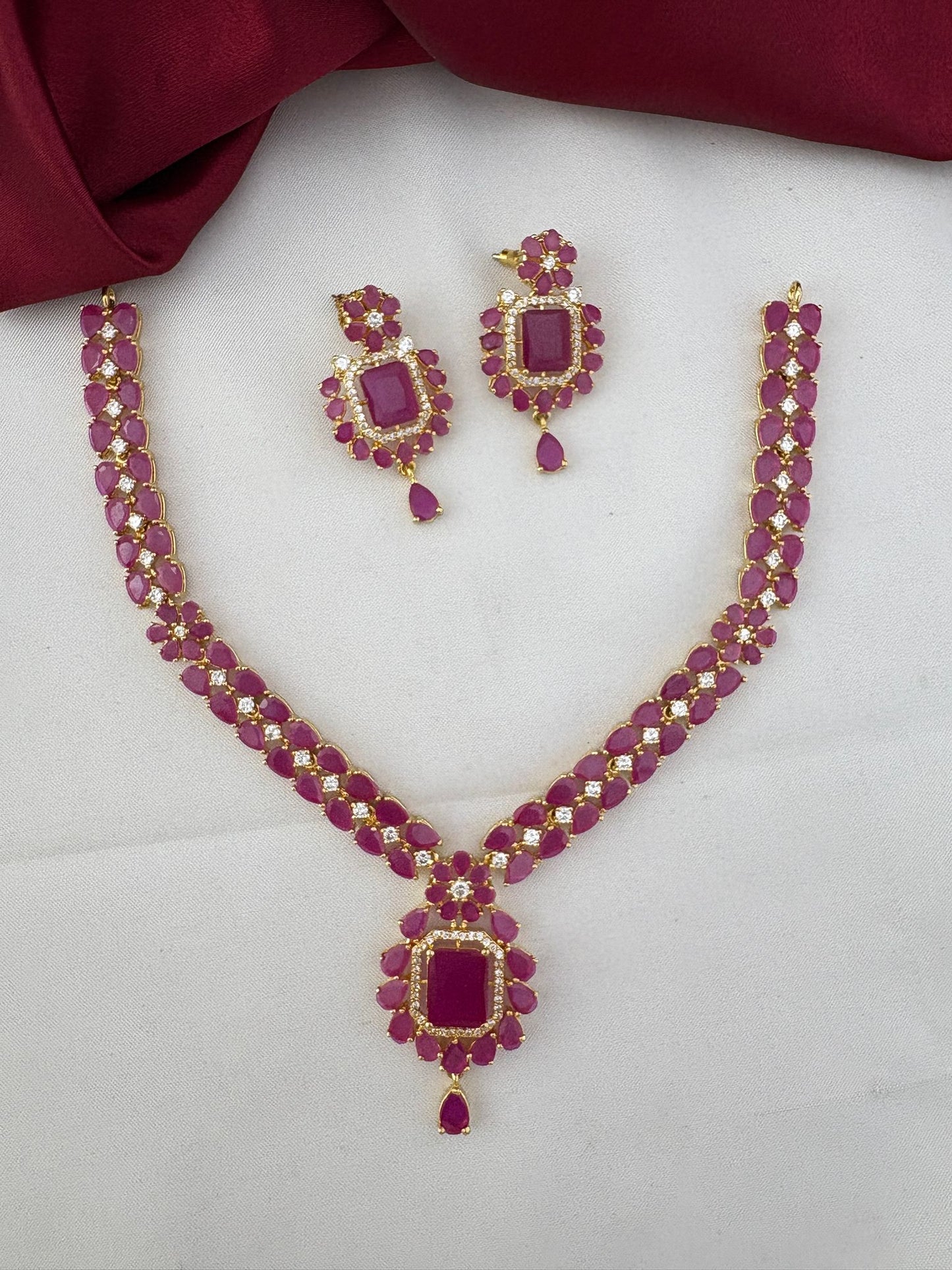 FeelOri Cascade Ruby & AD Vine Necklace Set - Main view. Part of the Chennai Elegance collection by feelori.