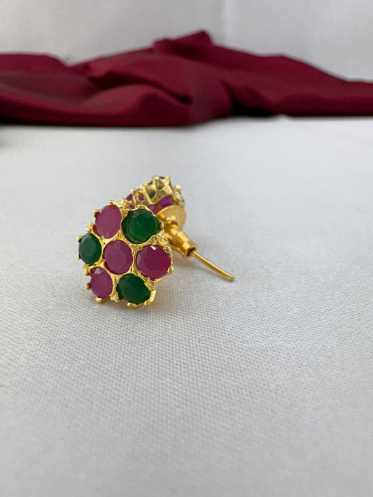 FeelOri Cherry Blossom Pink Forest Green AD studs angled view showing gold post construction and comfortable back