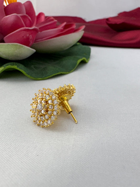 FeelOri Classic Sparkle white AD stud earrings side view showing gold post construction and comfortable back mechanism