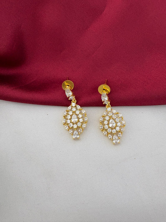 Detailed close-up of the AD stone earrings from the FeelOri Contemporary Chic Geometric Short Necklace Set by feelori