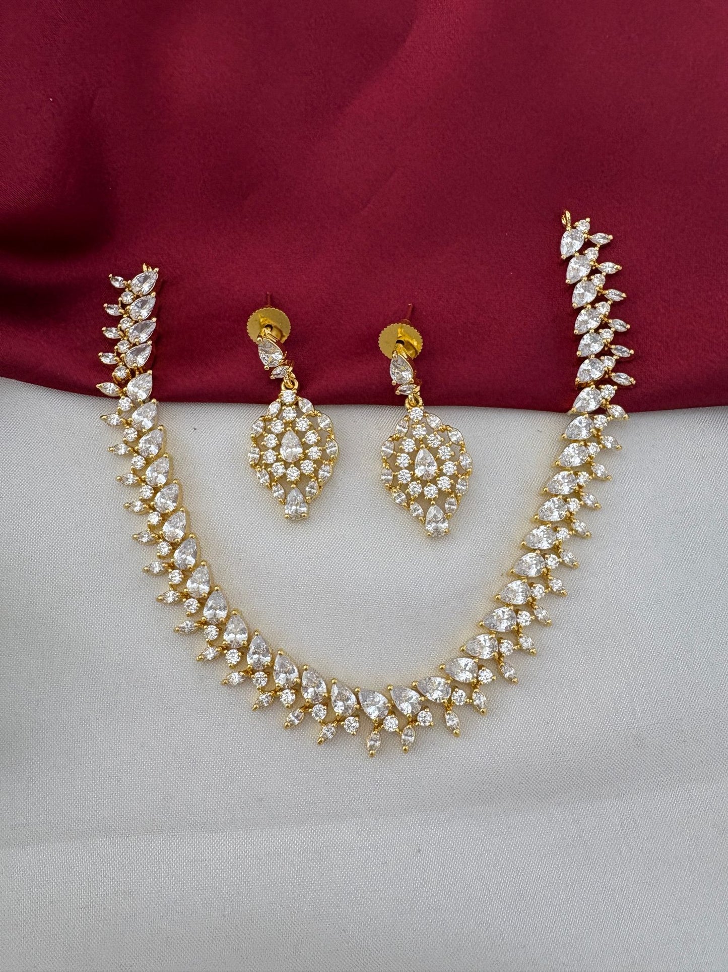 FeelOri Contemporary Chic AD Stone Geometric Short Necklace and Earrings Set - Full view by feelori