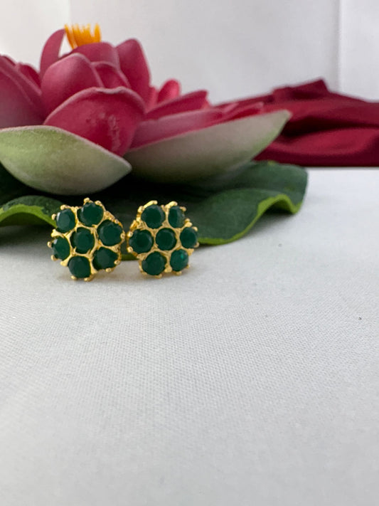 FeelOri dark green forest jewel AD studs styled with lotus creating deep woodland nature-inspired elegance