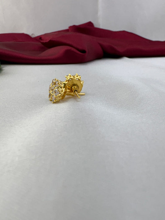 FeelOri Diamond Gleam white emerald cut AD tops angled view displaying gold post mechanism and premium back