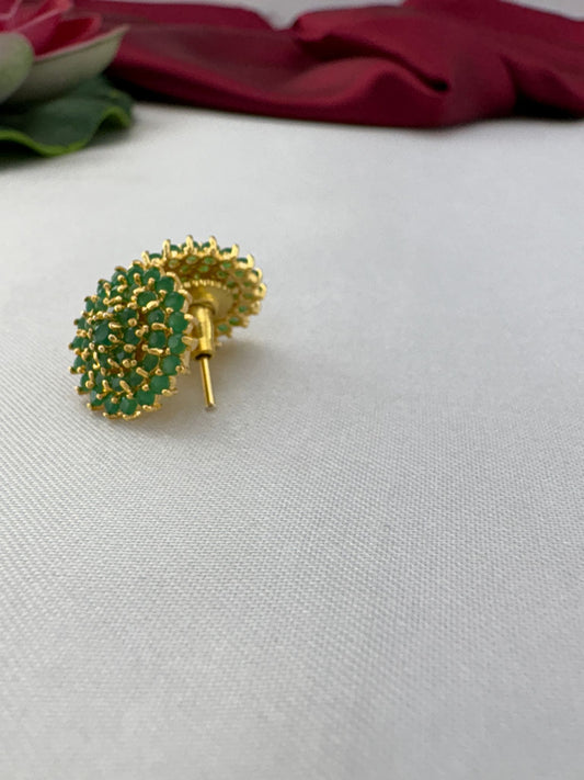 FeelOri Emerald Haze green AD stud earrings side view showing secure gold post and comfortable back fitting