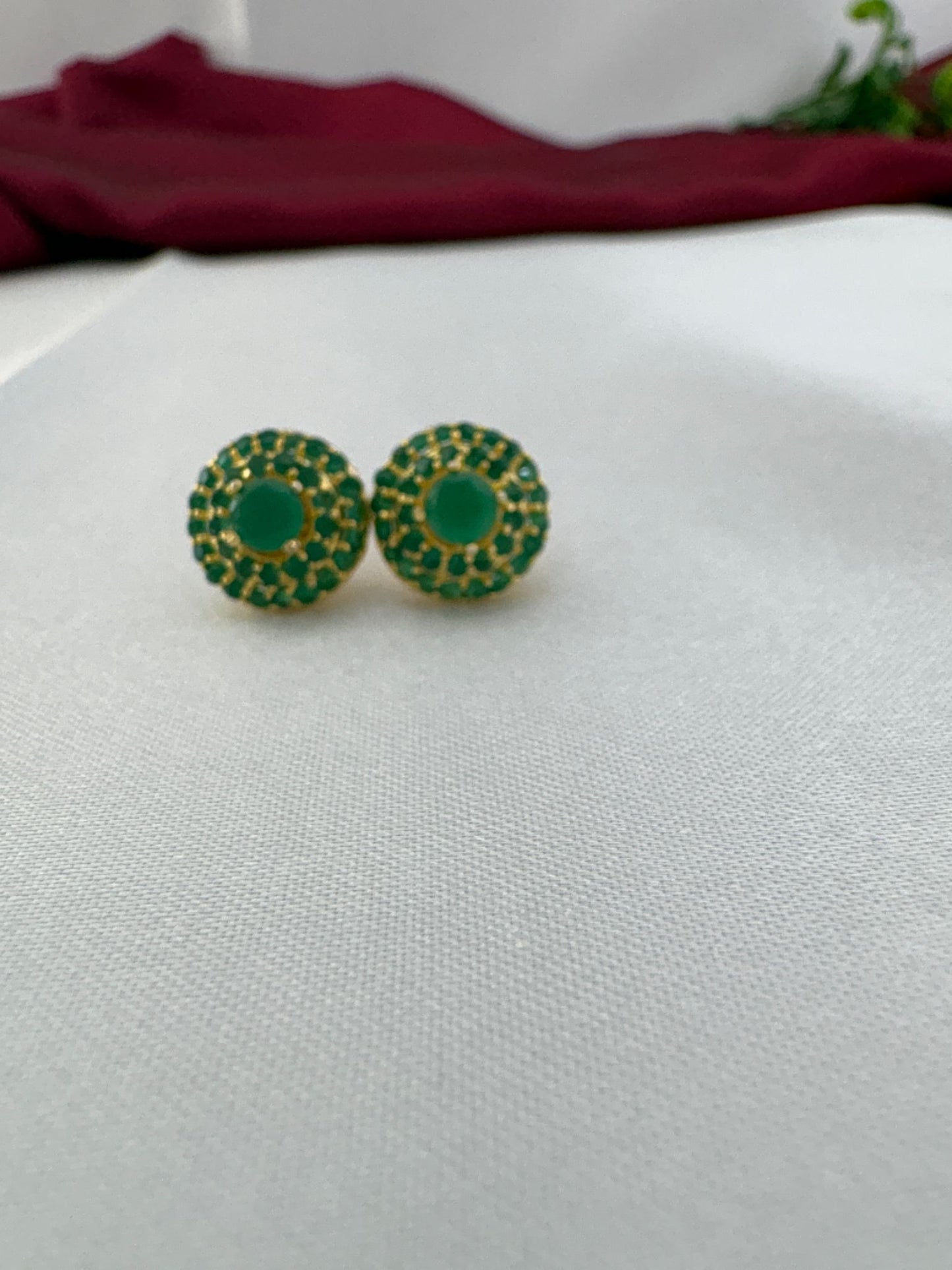 FeelOri Forest Jewel dark green AD stud earrings pair highlighting rich emerald tones in cluster formation