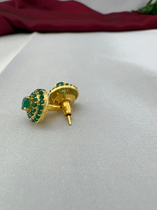 FeelOri Forest Jewel dark green AD stud earrings side view showing gold post construction and earring back details