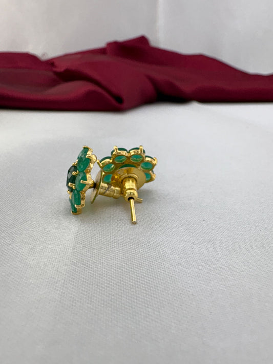 FeelOri Garden Party green white pink AD stud earrings side view showing gold post and comfortable back fitting