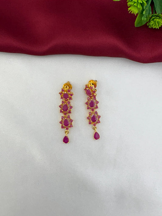 FeelOri Geometric Glow Ruby Station Long Necklace & Earring Set - Detailed close-up of the matching ruby earrings.