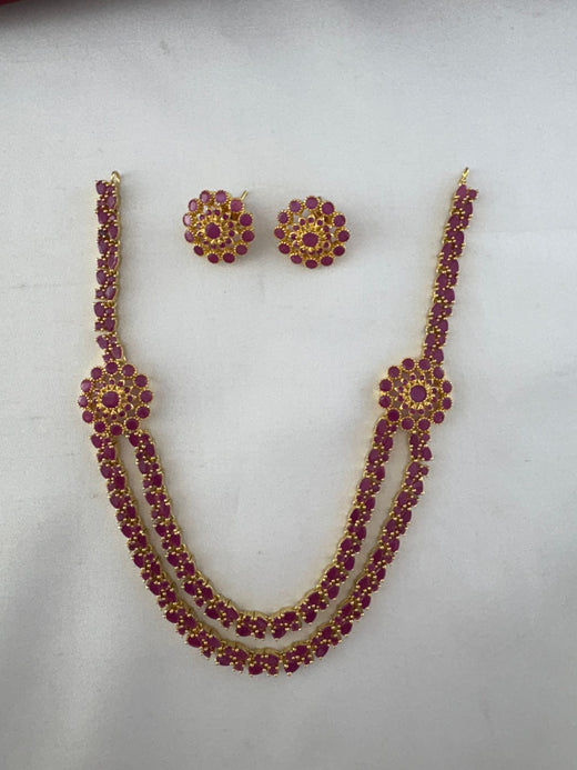 FeelOri Gold Plated Ruby-Tone CZ Short Necklace Set for everyday wear, shown on a plain white background. Elegant FeelOri jewelry.