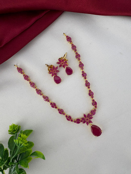 FeelOri Heritage Ruby-Tone CZ Short Necklace Set and earrings