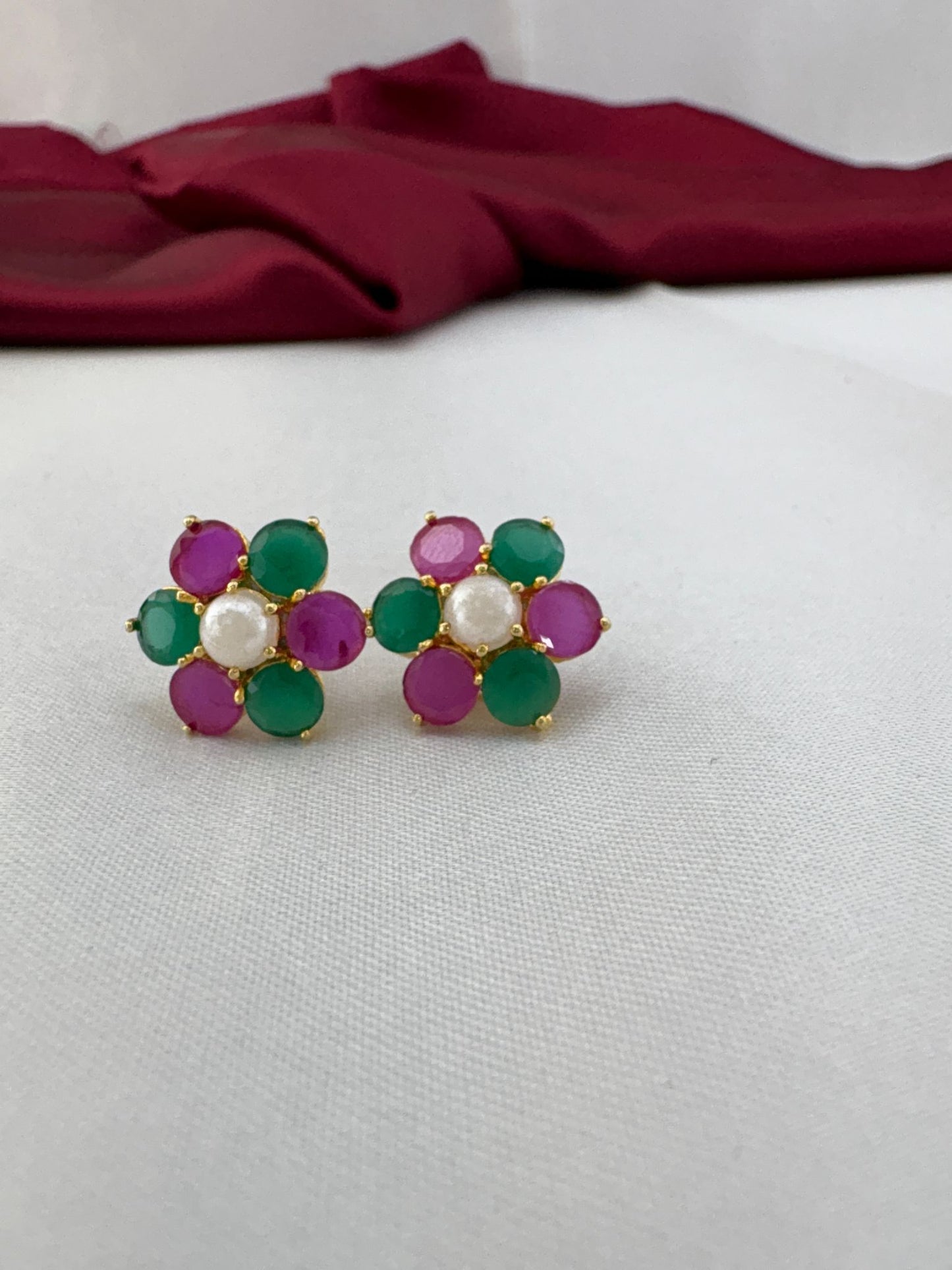 FeelOri Jewel Box multi-color AD stud earrings pair featuring rich jewel tones in luxurious cluster arrangement