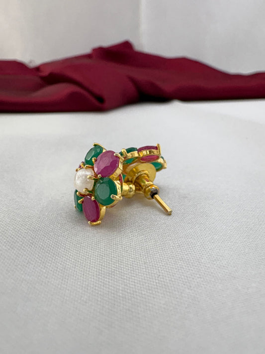 FeelOri Jewel Box jewel tone AD stud earrings side angle showing gold post mechanism and secure back fitting