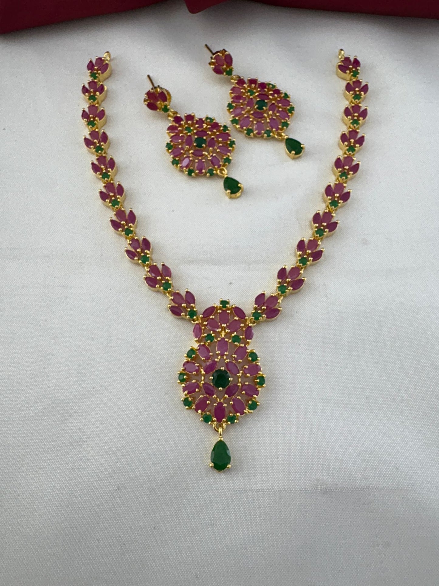 FeelOri Kerala Temple Duo Ruby & Emerald Necklace Set - Main product view.