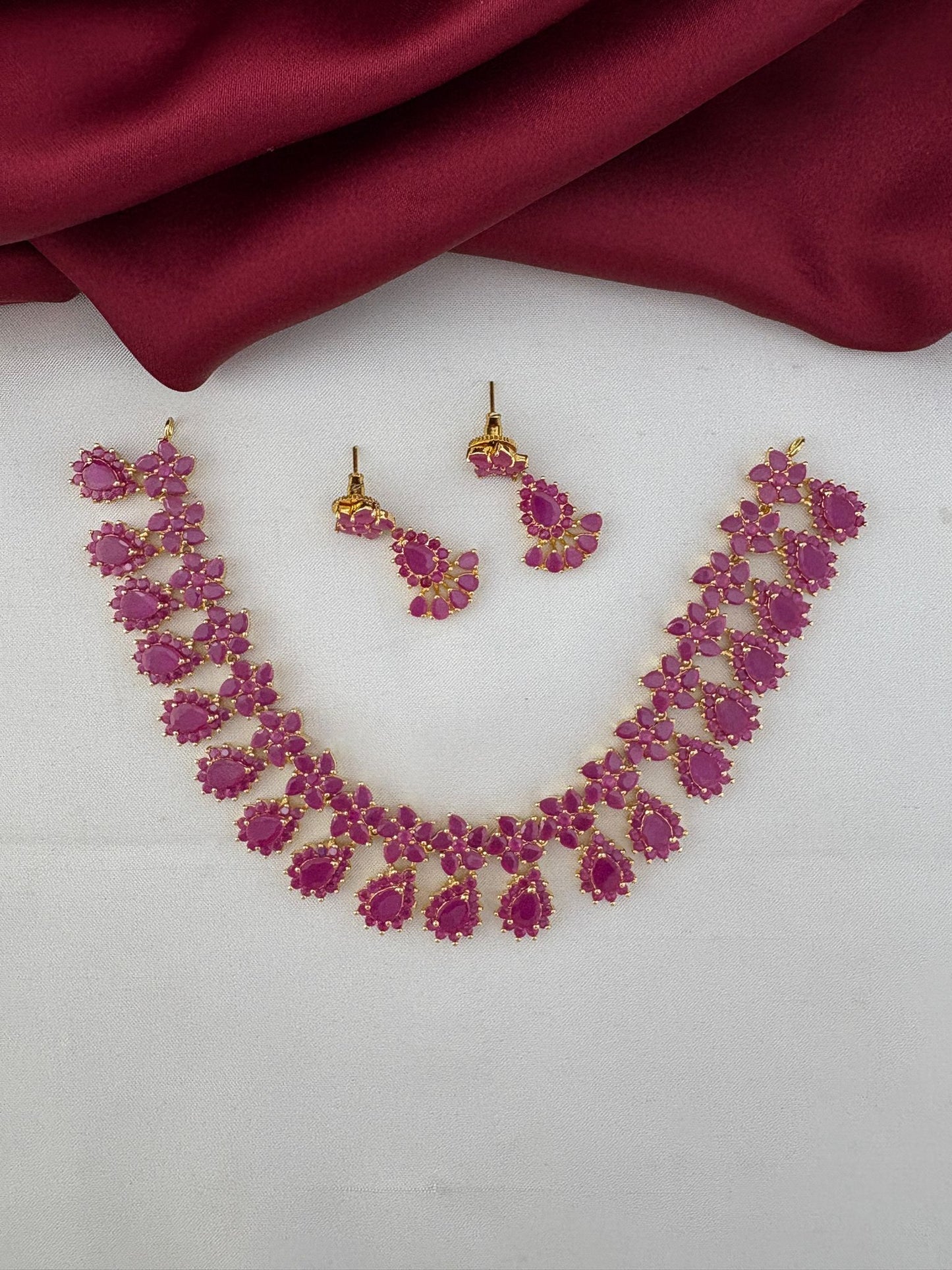 FeelOri Kundan Style Original Ruby Short Necklace and Earrings Set - Rajputana Look Collection