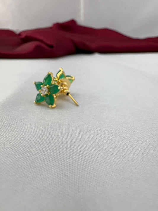 FeelOri Meadow Green medium AD stud earrings angled view displaying gold post construction and secure back