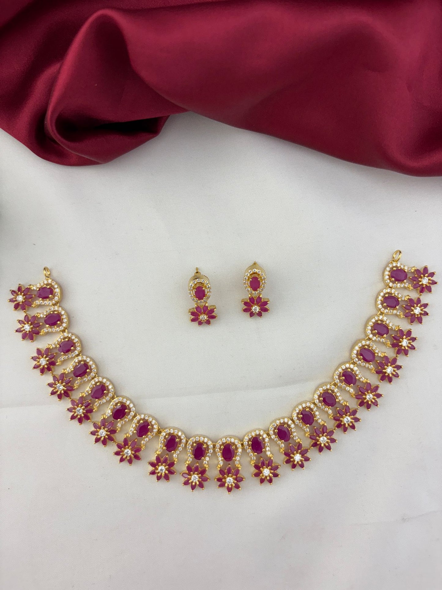 FeelOri Metro Gleam Ruby & AD Geometric Set - Alternate Display with Maroon Drape