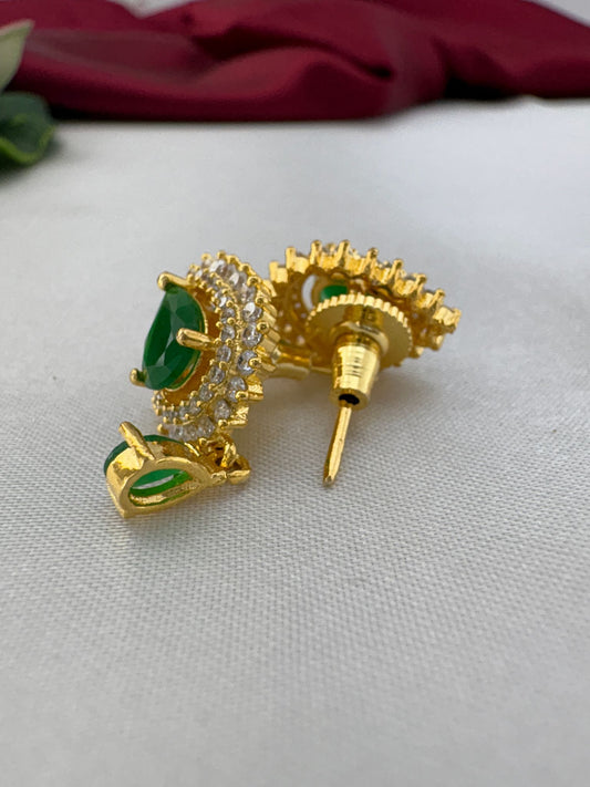 FeelOri Minty Fresh light green AD stud earrings side angle showing gold post construction and comfortable back