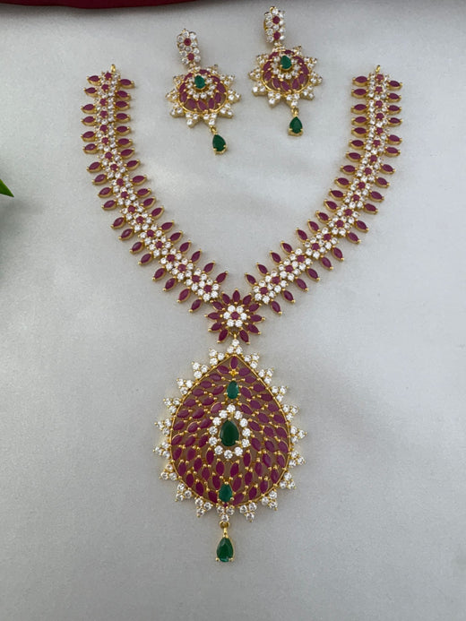 FeelOri Modern Art Multi-Color AD Geometric Short Necklace and Earrings Set - Full View