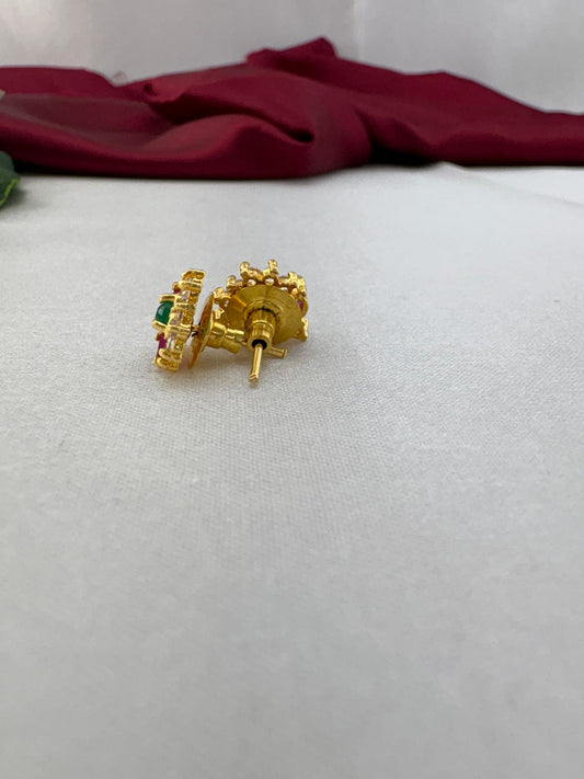 FeelOri Ocean Blues multi-tone AD tops earrings angled view showing gold post construction and secure back fitting