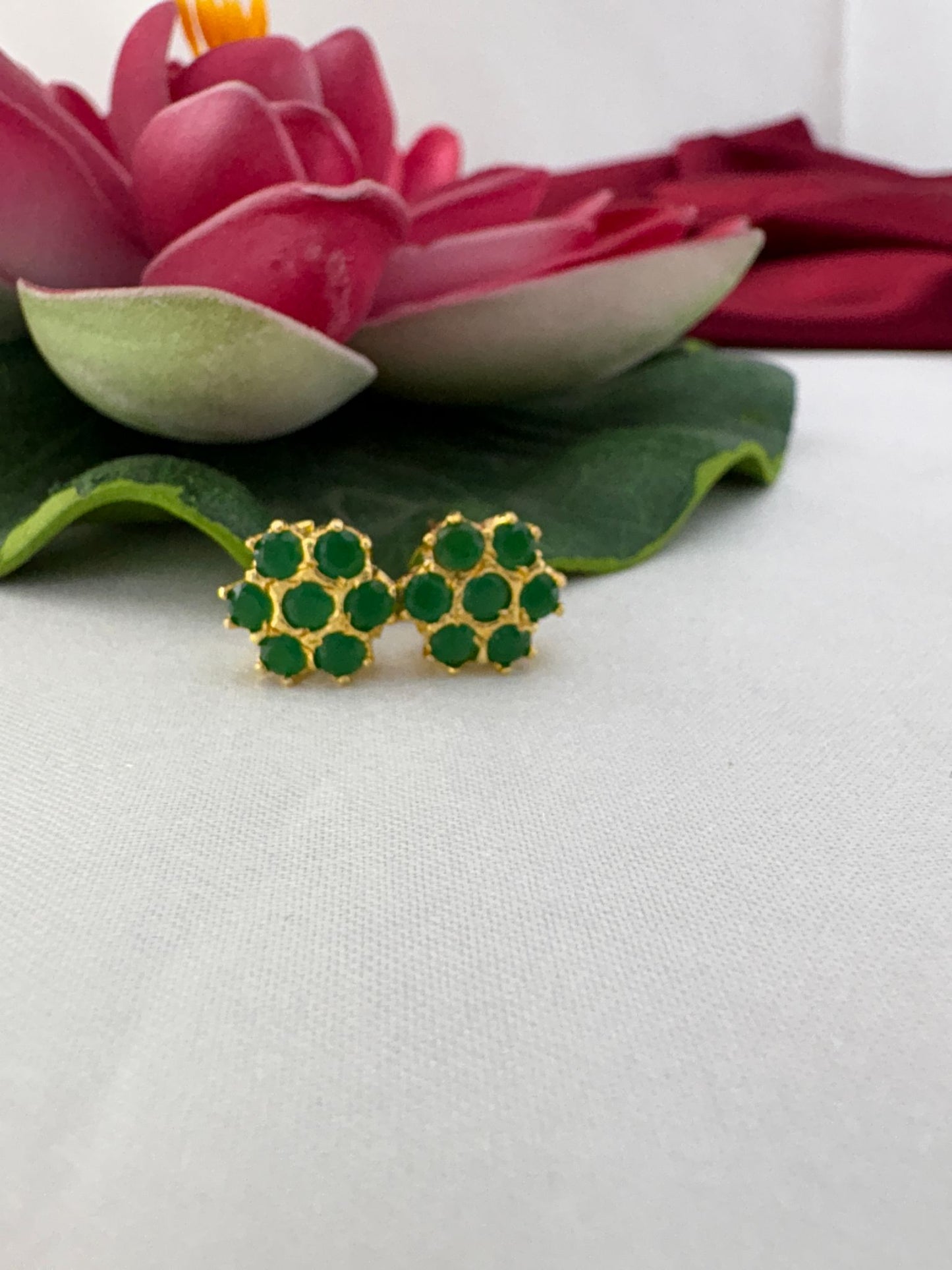FeelOri olive green AD tops earrings elegantly styled with lotus showcasing earthy sophisticated color palette