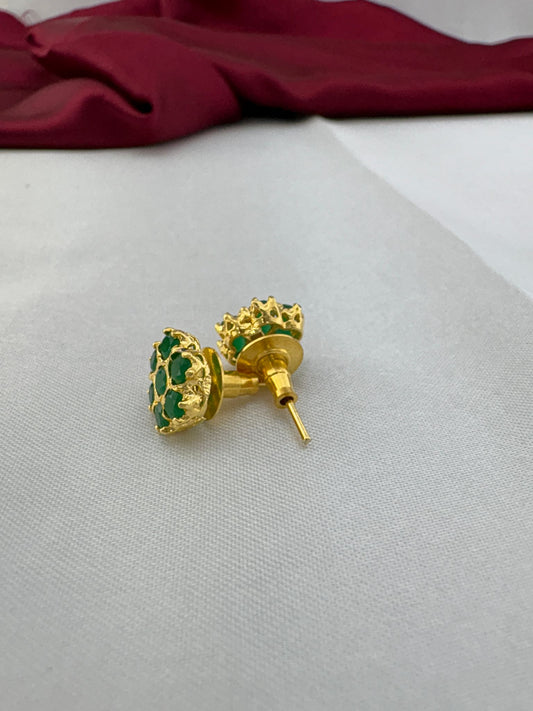 FeelOri Olive Sparkle green AD tops earrings side angle showing gold post construction and secure back fitting