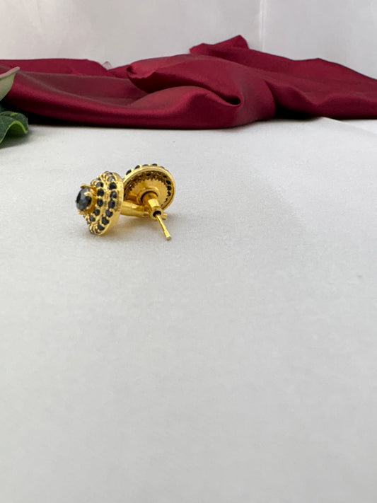 FeelOri Onyx Glow black square cut AD stud earrings angled view displaying gold post and secure back fitting