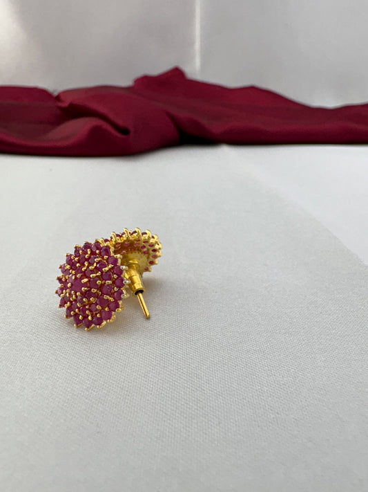 FeelOri Passionate Ruby Hue red AD stud earrings side angle showing gold post and secure earring back details