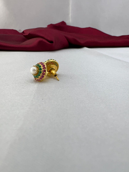 FeelOri Pastel Dream multi-color AD stud earrings angled view displaying gold post mechanism and comfortable back