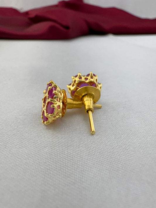 FeelOri Peony Pink soft mid-tone AD stud earrings angled view displaying gold post mechanism and secure back