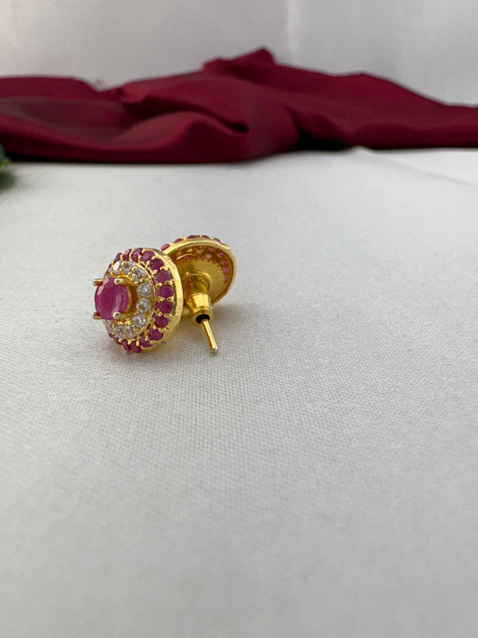 FeelOri Petal Duo white and pink AD stud earrings side view showing gold post mechanism and secure back details