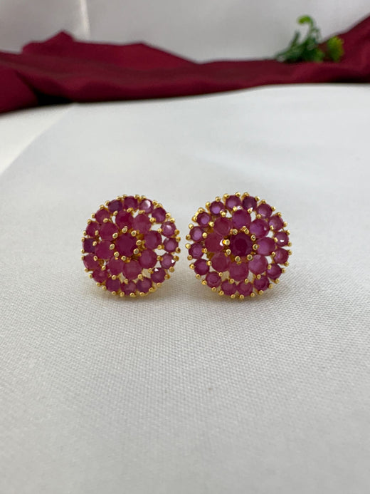 FeelOri Raspberry Kiss deep pink AD stud earrings pair featuring rich raspberry-inspired deep pink tones in cluster