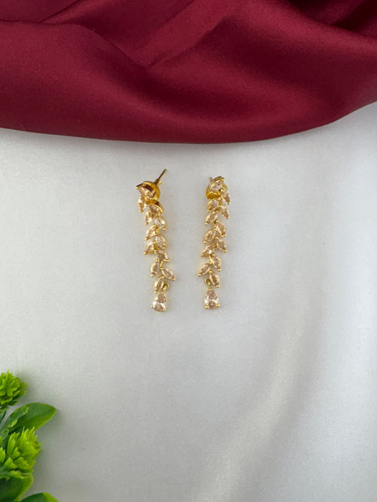 feelori Regal Gold Filigree AD Short Choker Set - Royal Touch - Detailed close-up of matching leaf design earrings