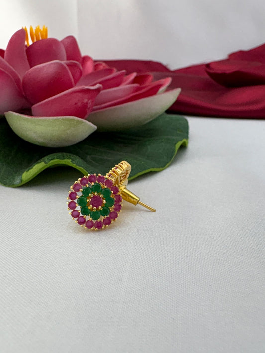 FeelOri Rose Petal Mint Green AD tops earrings angled view displaying gold post mechanism and comfortable back