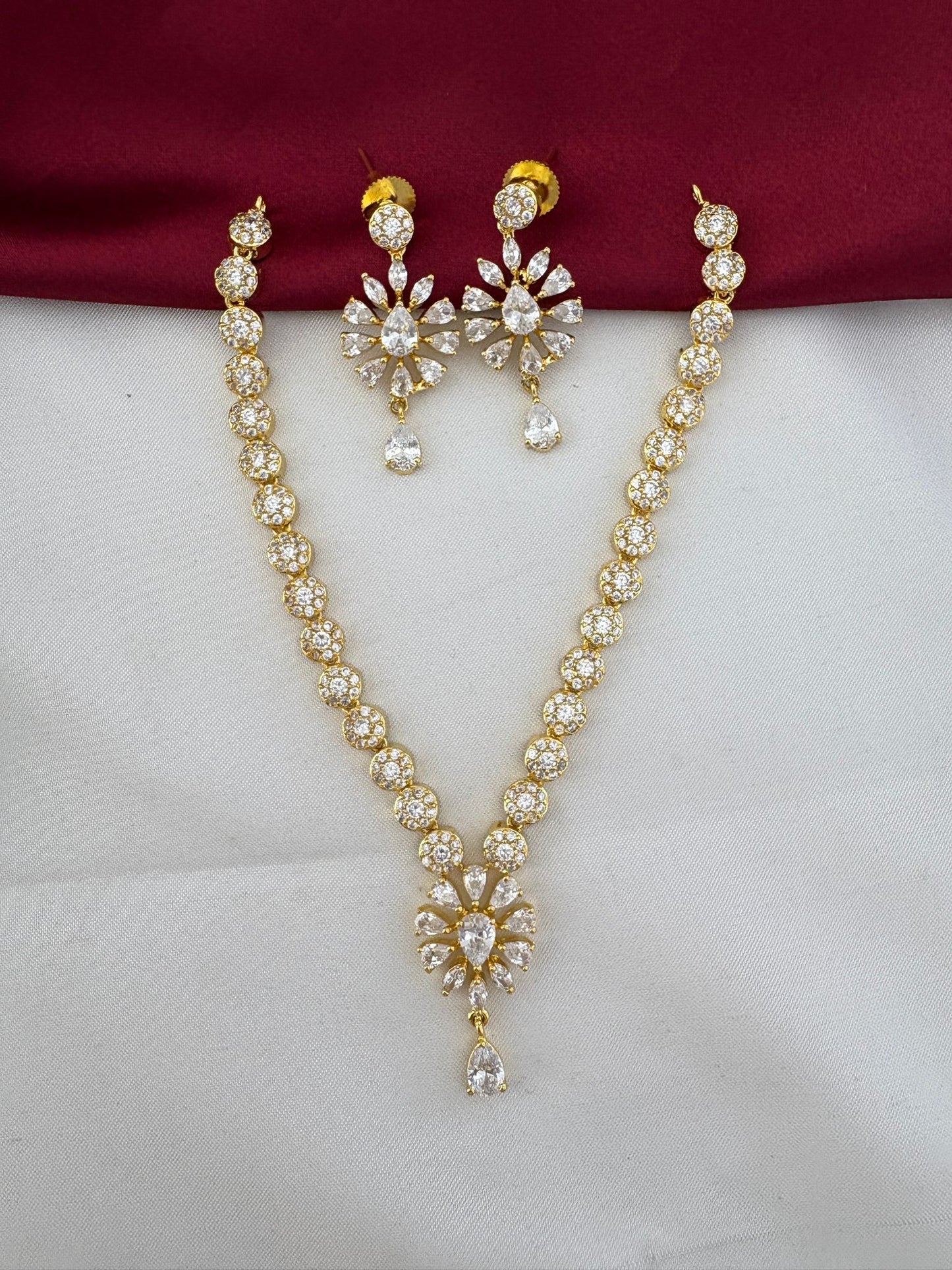 FeelOri South Indian Glow AD Stone Temple-Inspired Short Set - Full view of necklace and earrings
