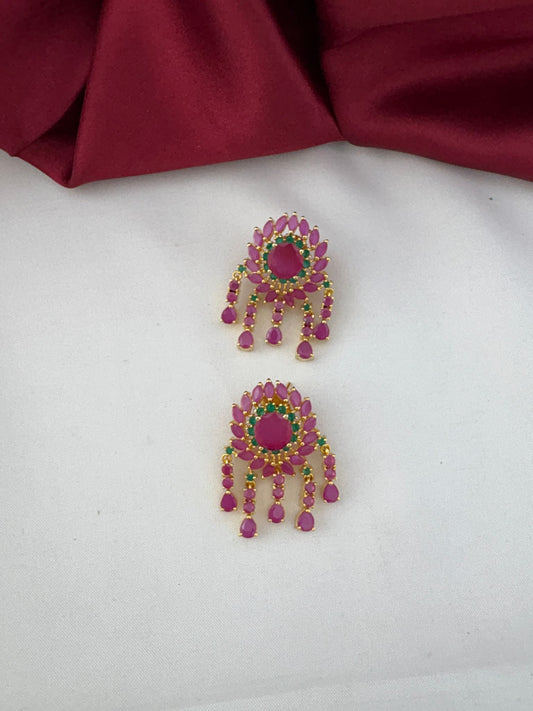 FeelOri Sparkling Petals Ruby & Emerald Earrings - Detailed close-up view of the delicate earring design - Delicate Charm Collection