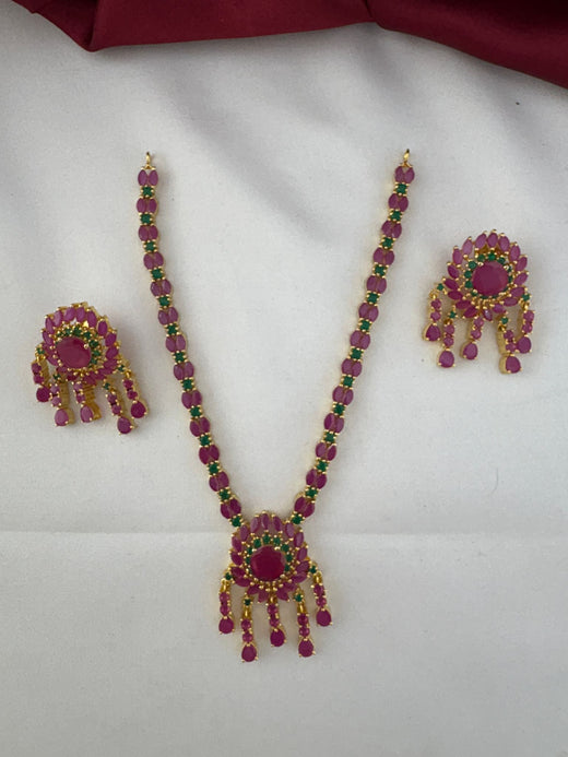 FeelOri Sparkling Petals Ruby & Emerald Short Necklace Set - Alternative layout showing necklace and earrings - Delicate Charm Collection