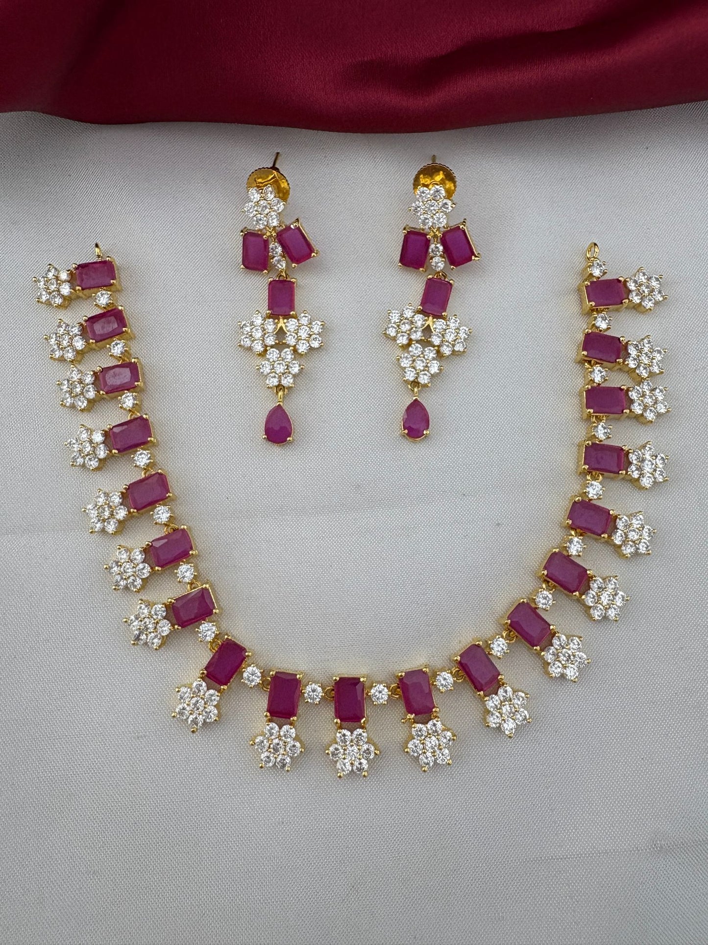 FeelOri Starburst Ruby & AD Stone Necklace Set for Festive Glamour - Full Set