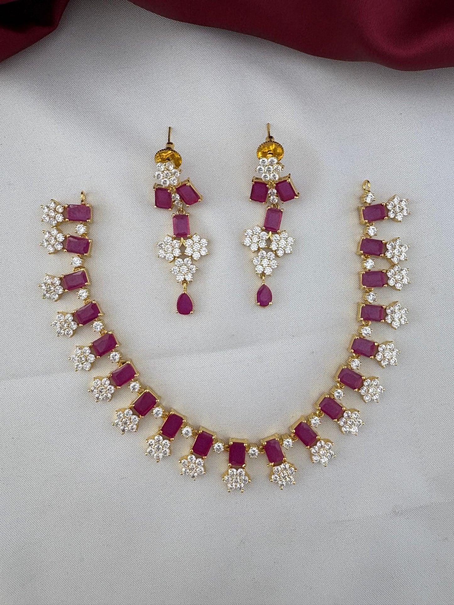FeelOri Starburst Ruby & AD Stone Necklace Set for Festive Glamour - Overall View
