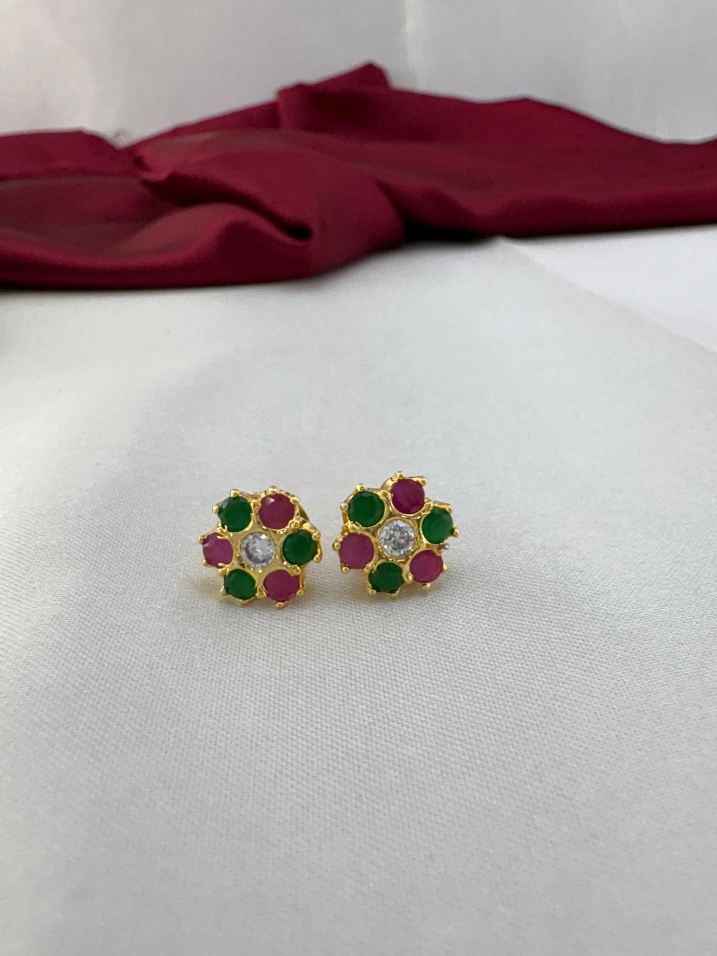 FeelOri Sunset Hues multi-color AD tops earrings pair featuring warm sunset-inspired gemstone palette in cluster