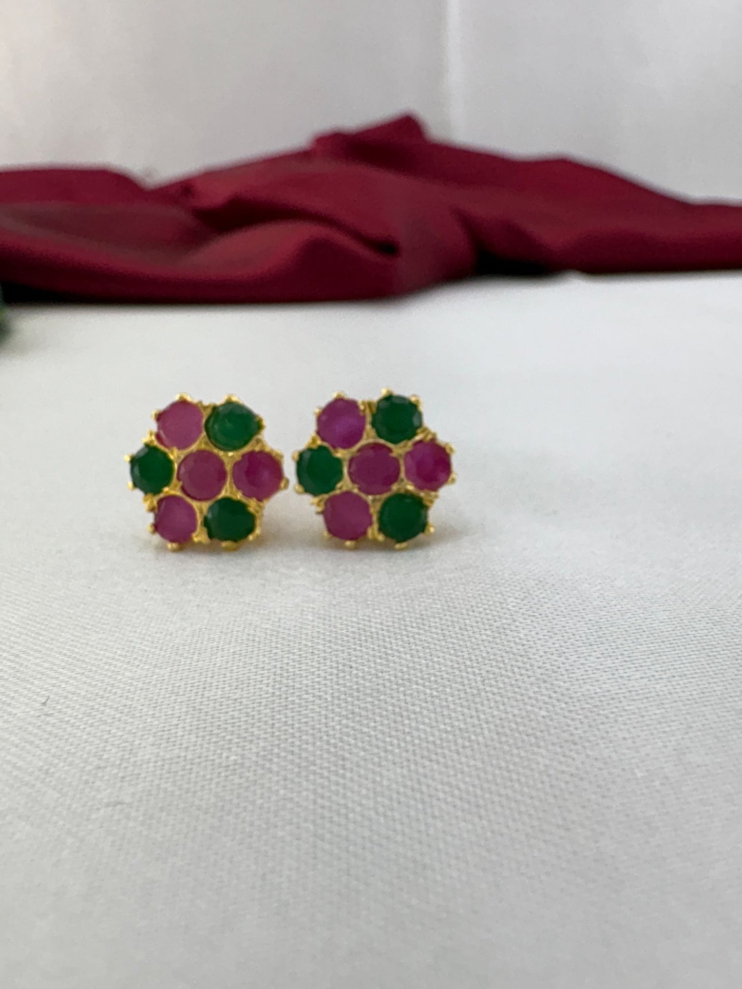 FeelOri Watermelon Splash green and pink AD stud earrings pair featuring fresh watermelon-inspired color combination