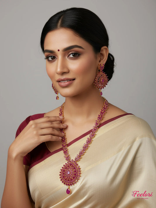 FeelOri Gold Plated Ruby Chakra Necklace Set - Floral Radiance - Multicolor - Lifestyle