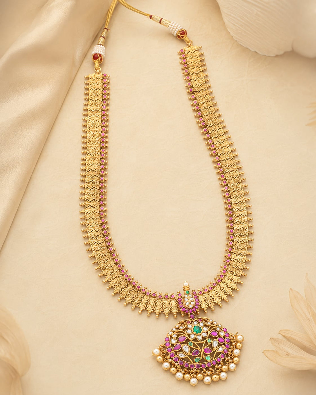 FeelOri gold-polished long haram necklace for sarees and festive styling