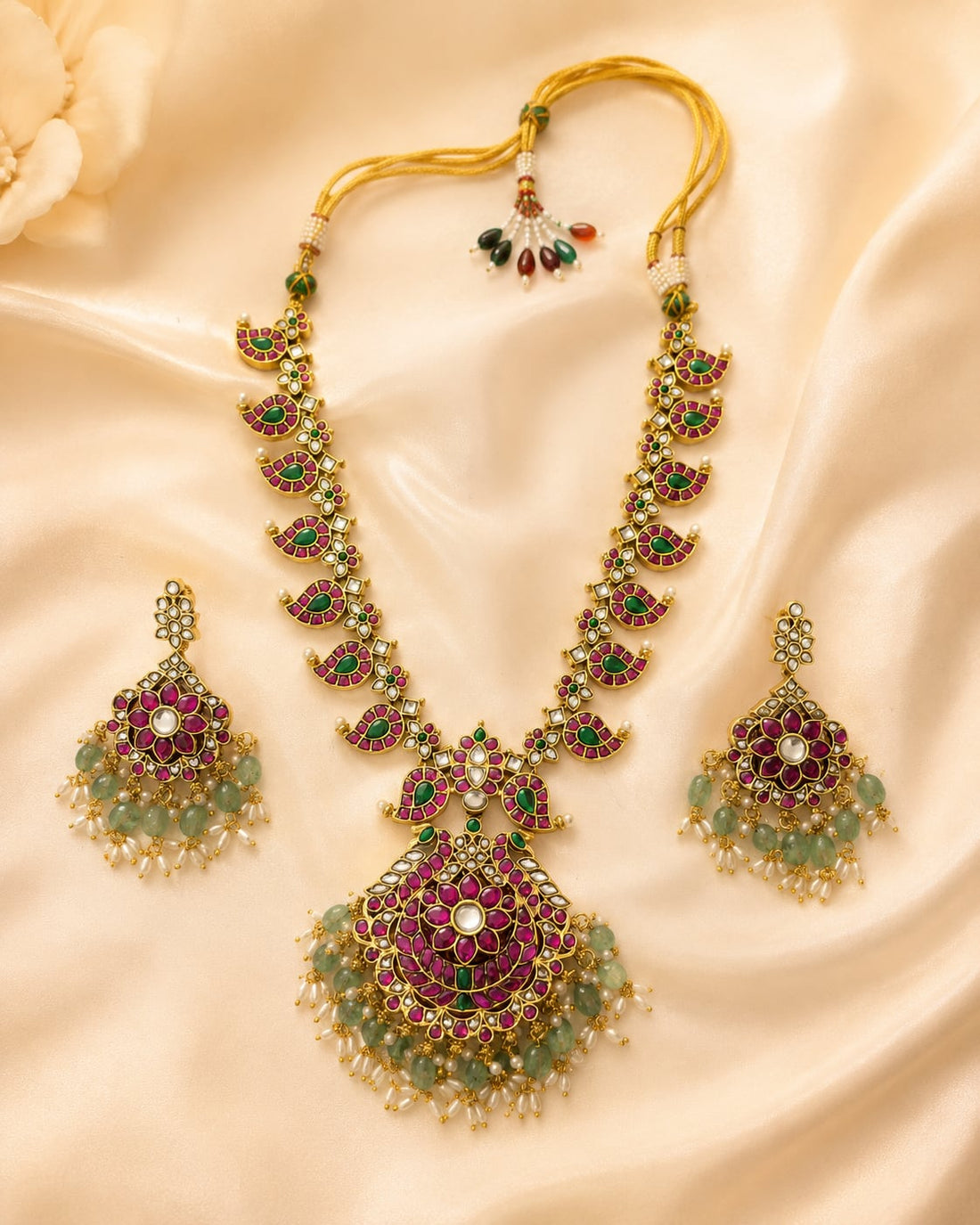 FeelOri gold-polished necklace set with matching earrings for sarees and festive styling
