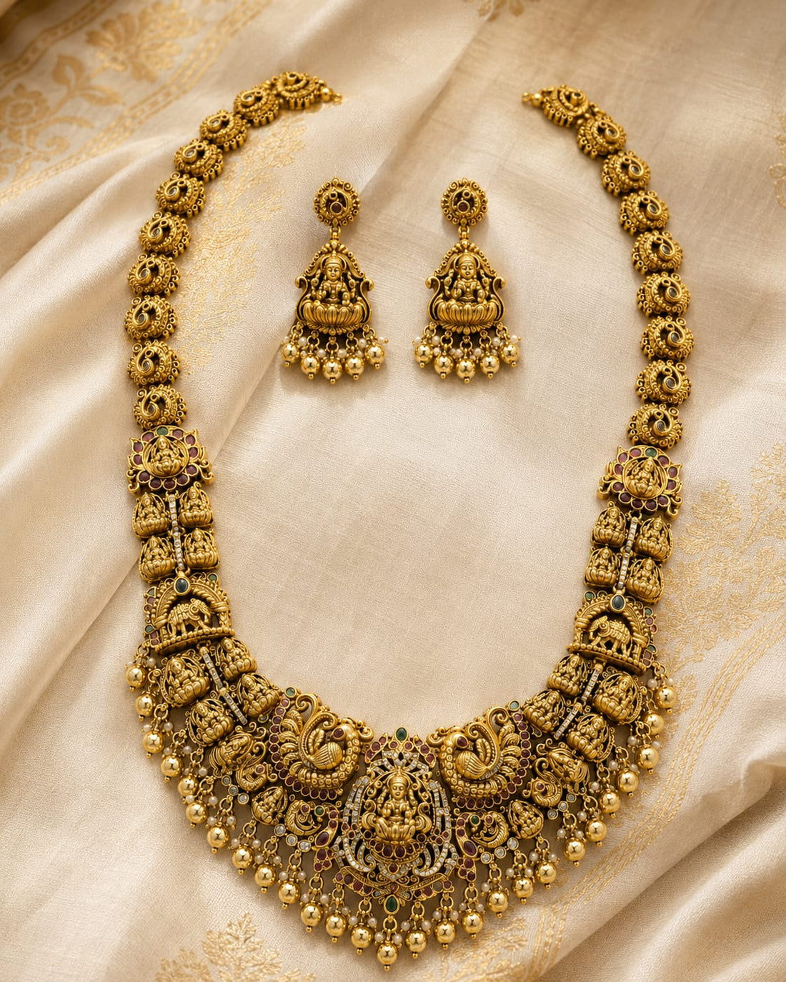 FeelOri kasu chain gold-polished necklace set for pattu sarees festive styling view