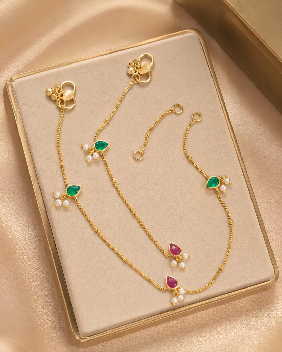 FeelOri green drop chain jadau kundan payal anklets listed as a pair of anklets main product view
