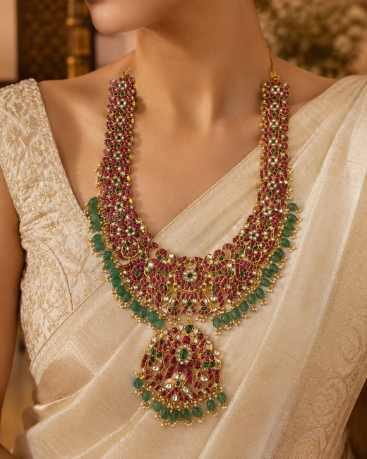 FeelOri jadau kundan long haram necklace styled with Indian occasion wear