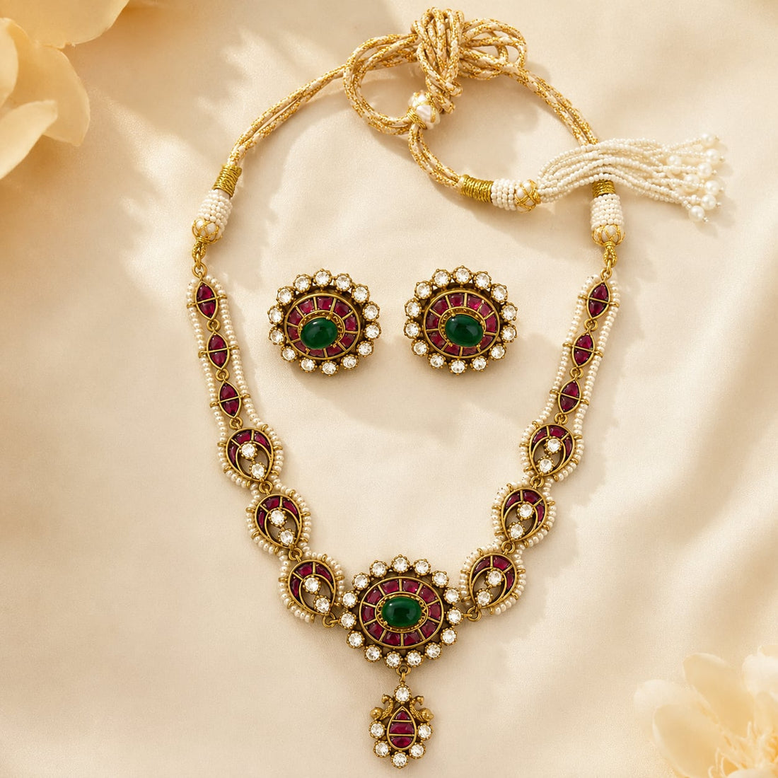 FeelOri jadau kundan necklace set with matching earrings for sarees and festive styling